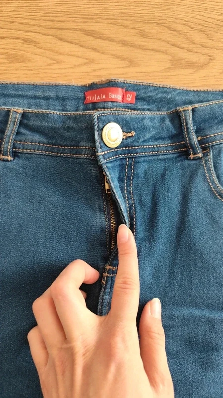 Luchtige stretch rok met denim effect / blauw denim boven de knie lengte T42 - – photo 3